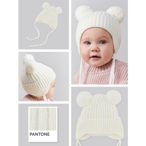 фото Шапка бини happy baby, размер 36-44, белый