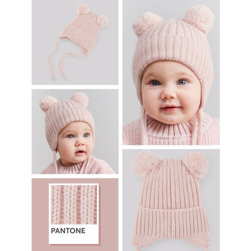 фото Шапка бини happy baby зимняя, шерсть, размер 46-48, розовый