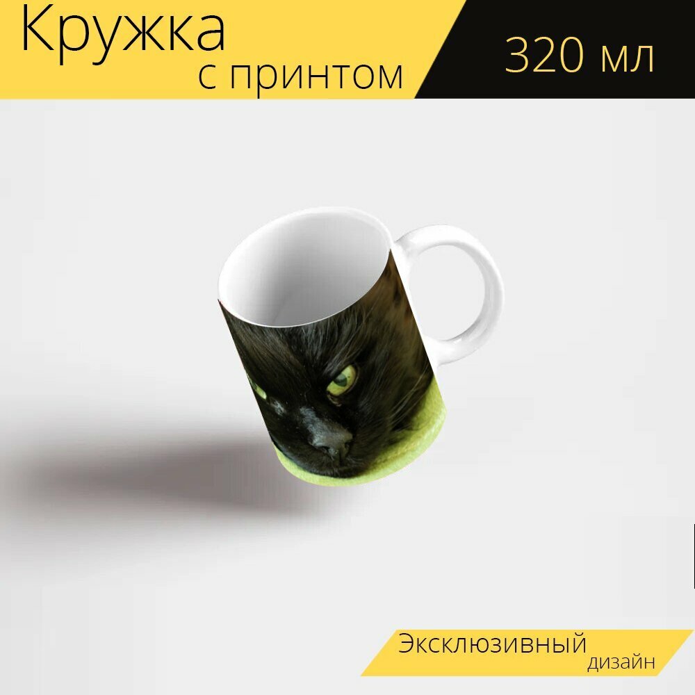 Кружка с рисунком, принтом "Кот, кошачьи глаза, черный кот" 320 мл.