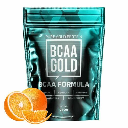 Аминокислоты BCAA Gold Pure Gold, порошок 750г (Апельсин) / Спорт питание для набора массы и похудения / БЦАА для мужчин и женщин