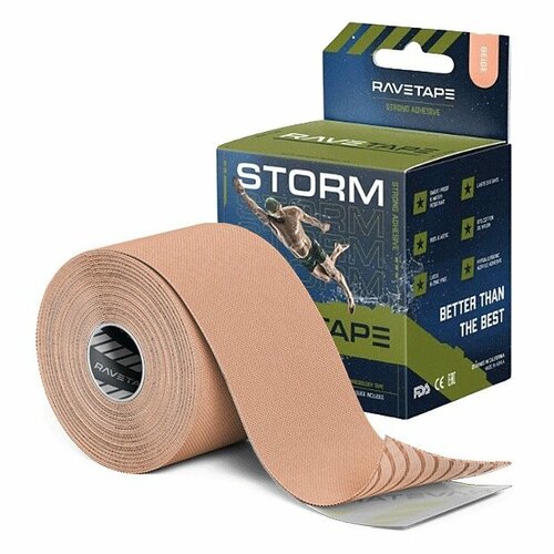 Кинезиотейп RaveTape STORM 5×5 Beige RVTS-BGE-55