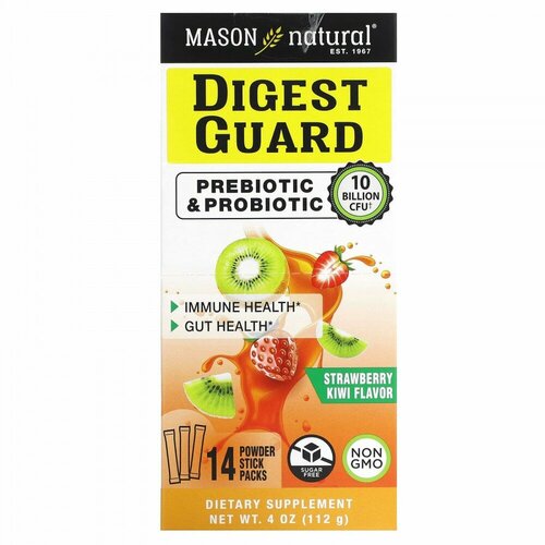 Mason Natural, Digest Guard, Strawberry Kiwi, 14 Powder Stick Packs, 0.28 oz (8 g) Each