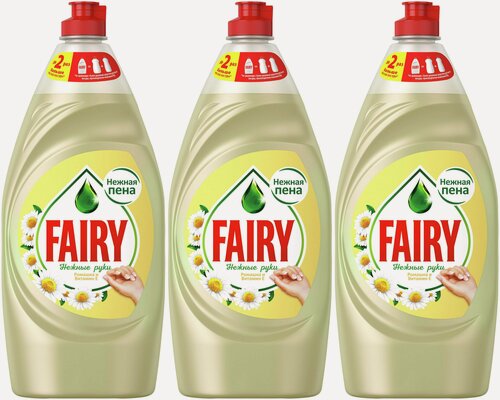 Изображение товара Fairy средство для мытья посуды Нежные руки Ромашка и витамин Е, 900 мл, 3 шт/