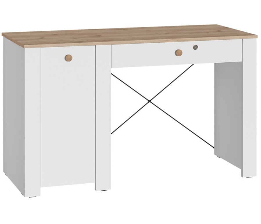 фото Письменный стол Woodville Джастин 12.154 белый PE шагрень / дуб белый exclusive OW D4430