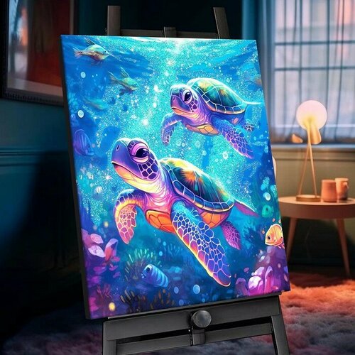 Картина по номерам с кристаллами из хрусталя «Морские черепахи» 26 цветов, 40 × 50 см картина по номерам морские черепахи 40x50 см molly