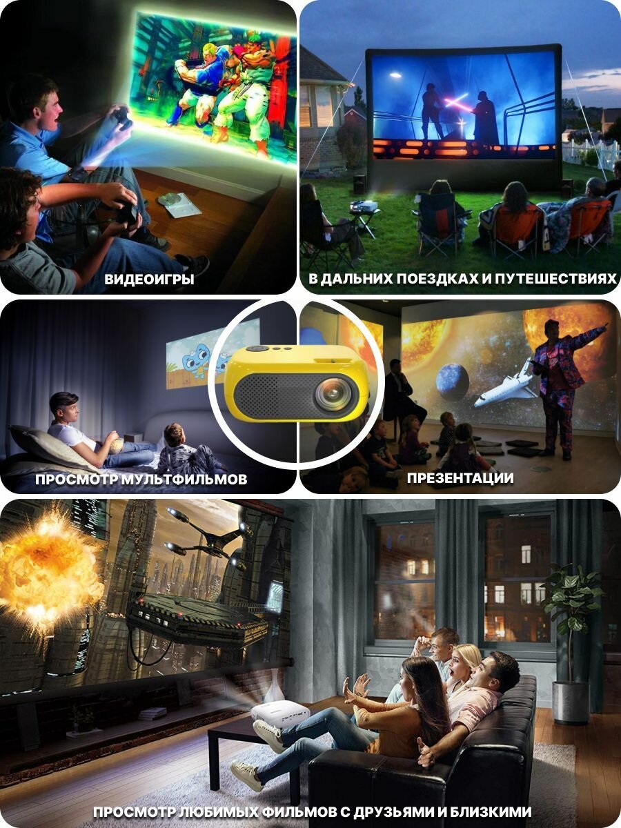 Портативный LED проектор MINI Projector M260404 с пультом, с поддержкой 720, 1080P HDMI USB (Желтый) — фото 3