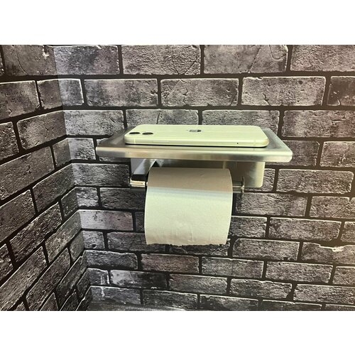 Держатель для туалетной бумаги с полочкой самоклеющийся на липучке хром нержавеющая сталь 1499₽