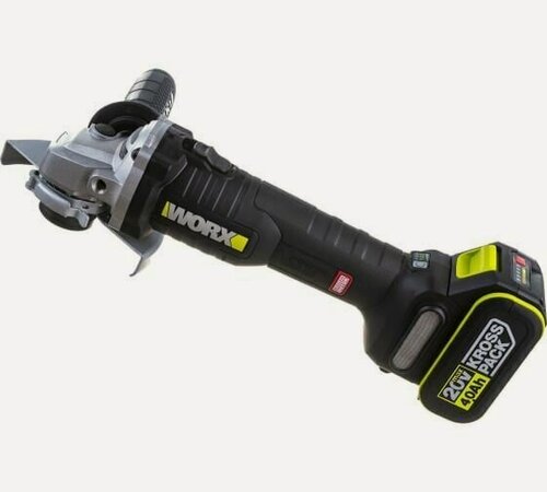 Изображение товара WORX Угловая шлифмашина аккумуляторная Professional WU809.1, бесщеточная, 20В, 125мм, 4Ач х2, ЗУ 6А, коробка WU809.1