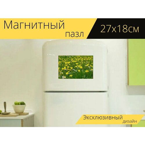 Магнитный пазл Луг, весна, одуванчик на холодильник 27 x 18 см. магнитный пазл одуванчик одуванчика луг природа на холодильник 27 x 18 см