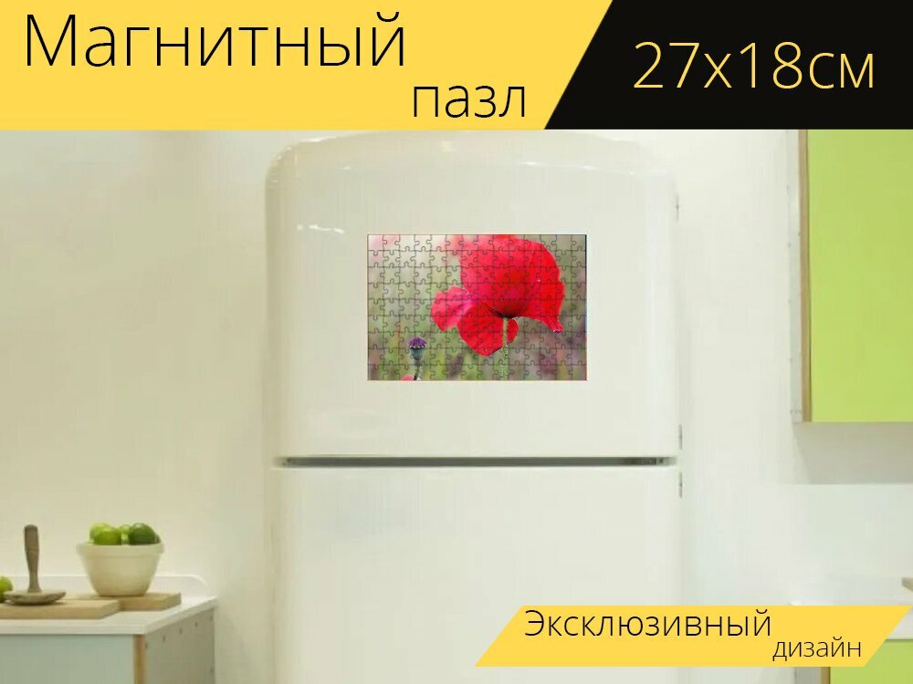 Магнитный пазл "Маки, красный, цветы" на холодильник 27 x 18 см.
