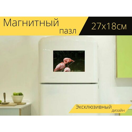 Магнитный пазл Фламенко, птицы, фламинго на холодильник 27 x 18 см.