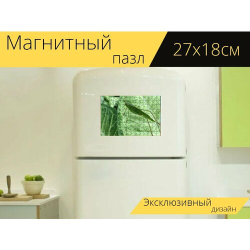 Магнитный пазл Кузнечик, зеленый, насекомое на холодильник 27 x 18 см.