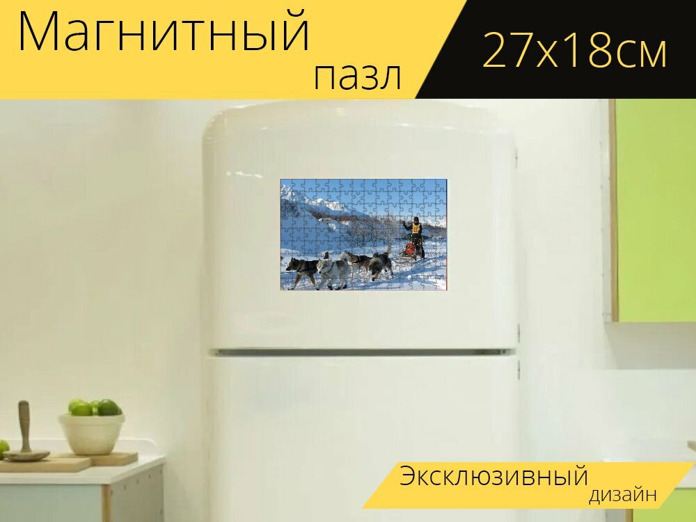 Магнитный пазл "Собака, лайка, хаска" на холодильник 27 x 18 см.