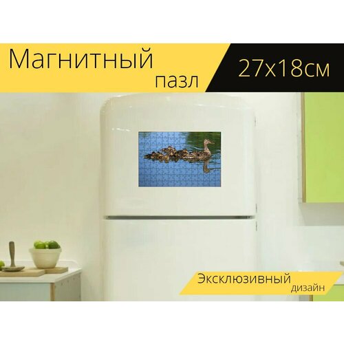 Магнитный пазл Утки, утка, утята на холодильник 27 x 18 см.