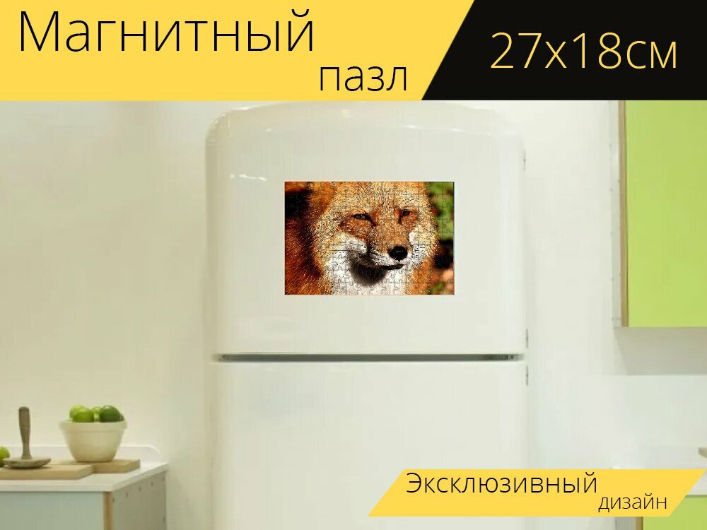 Магнитный пазл "Лиса, дикая природа, дикое животное" на холодильник 27 x 18 см.