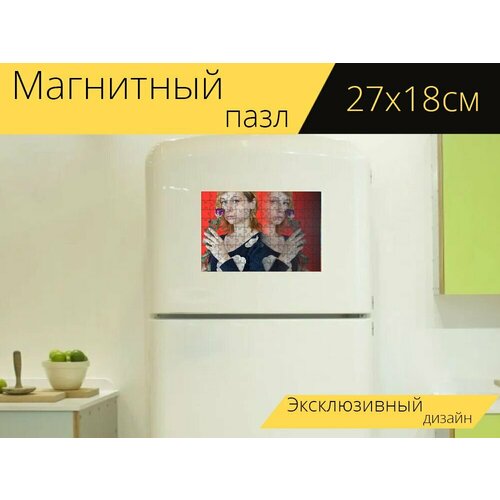 Магнитный пазл Портрет, женщина, женский портрет на холодильник 27 x 18 см.