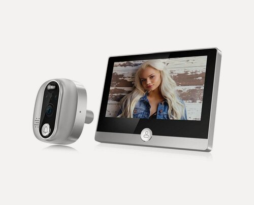 Изображение товара Цветной HD видеоглазок Tuya Wi-Fi для двери iHome Mod: Sw1-Tuya (O46215TU) с датчиком движения и записью на SD карту. Экран 4,3 дюйма. Камера 2MP