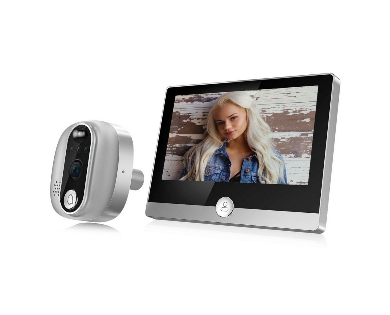 Цветной HD видеоглазок Tuya Wi-Fi для двери iHome Mod: Sw1-Tuya (O46215TU) с датчиком движения и записью на SD карту. Экран 43 дюйма. Камера 2MP