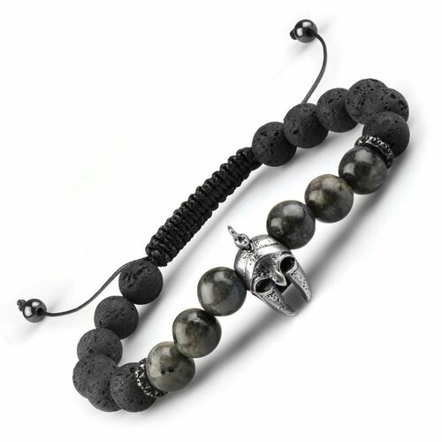 фото Браслет everiot, лабрадорит, вулканическая лава, размер 20 см, черный