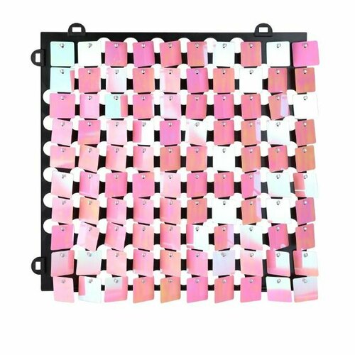 Декоративные панели с квадратными пайетками, Голография розовый, 30*30 см, 1шт в упаковке