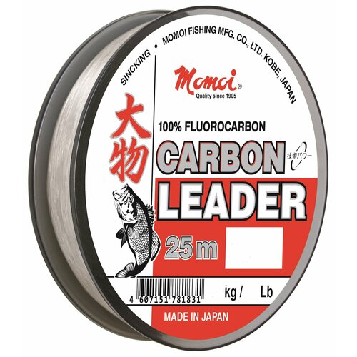 фото Леска для поводков carbon leader 0,37 мм, тест 12.0 кг, длина 25 м, прозрачная, флюорокарбон momoi