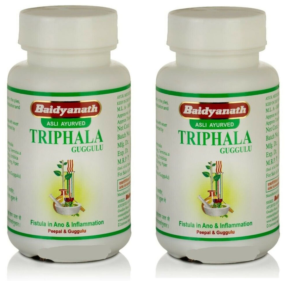 Таблетки Трифала Гуггул Байдьянатх (Triphala Guggulu Baidyanath) для очищения от токсинов снижения холестерина детокс 2х80 шт.