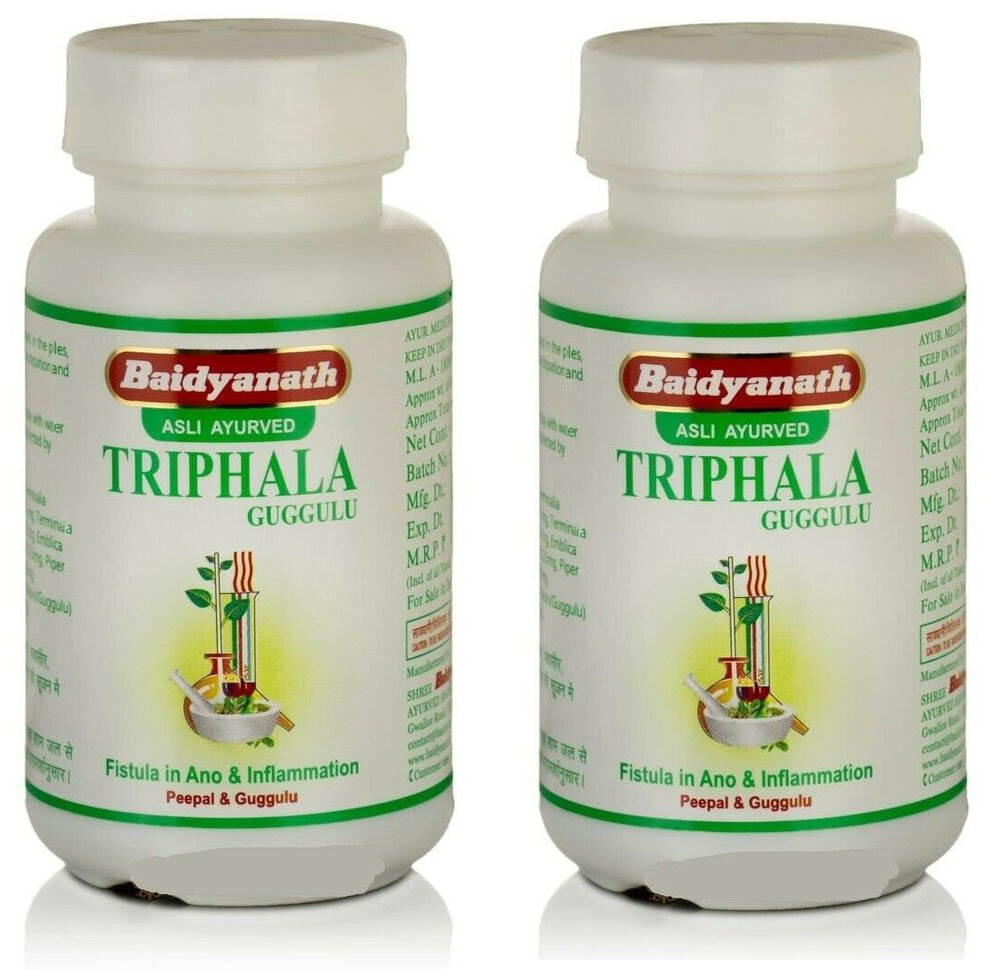 Таблетки Трифала Гуггул Байдьянатх (Triphala Guggulu Baidyanath) для очищения от токсинов, снижения холестерина, детокс, 2х80 шт.