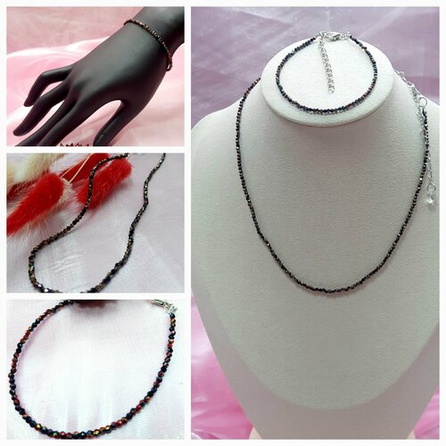 фото Комплект бижутерии шпинель радужная набор бусы + браслет 2мм, размер браслета 17 см, размер колье/цепочки 39 см, мультиколор нет бренда