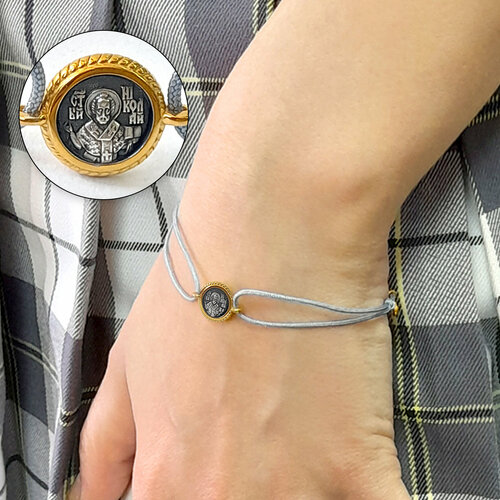 фото Славянский оберег, браслет-нить vitacredo, серебро, 925 проба, золочение, чернение, диаметр 5.7 см., длина 18 см.