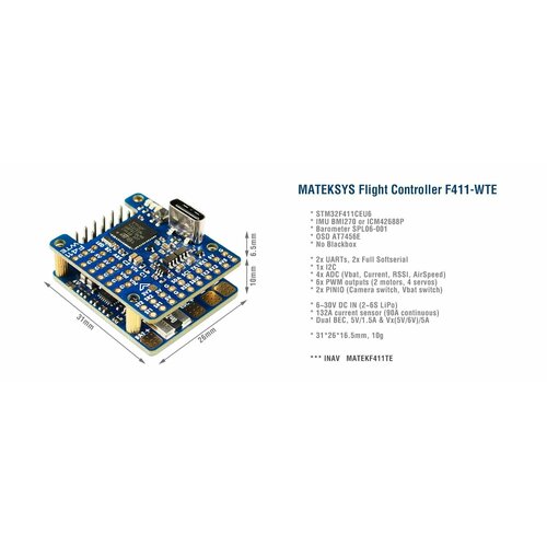 Полетный контроллер Matek F411-WTE Matek System MS-F411-WTE полетный контроллер wing v3 с частотой 480мгц