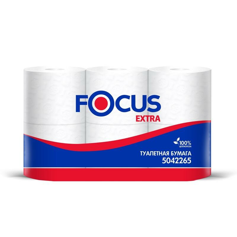 Бумага туалетная Papia Focus Extra, 2-слойная, мини-рулон, 48 м в рулоне, 6 шт, тиснение, белая (5042265)