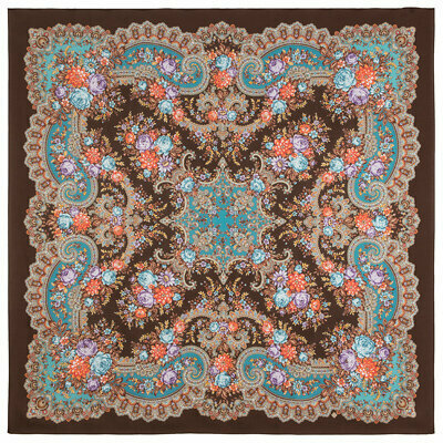 Платок Павловопосадская платочная мануфактура, 135х135 см, коричневый