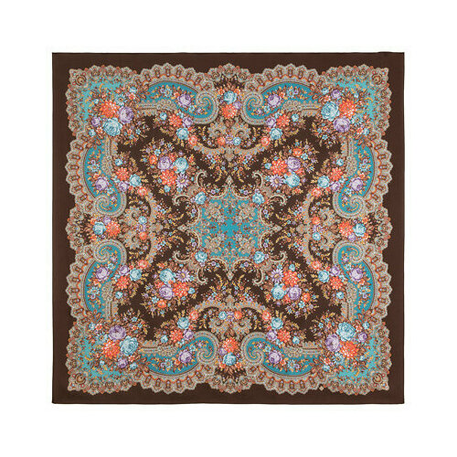 фото Платок павловопосадская платочная мануфактура, 135х135 см, коричневый