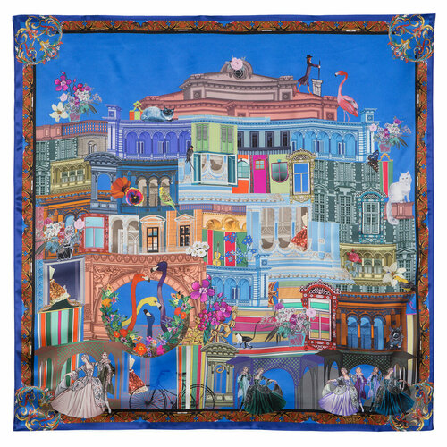 фото Платок павловопосадская платочная мануфактура,89х89 см, зеленый, синий