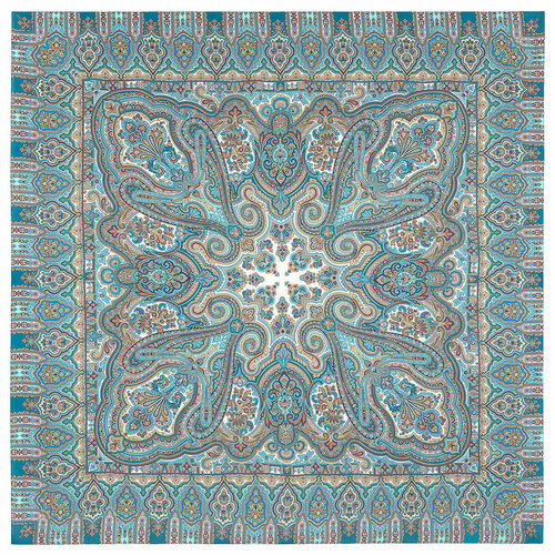 фото Платок павловопосадская платочная мануфактура, 135х135 см, бирюзовый, голубой