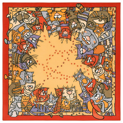 фото Платок павловопосадская платочная мануфактура,65х65 см, оранжевый, красный