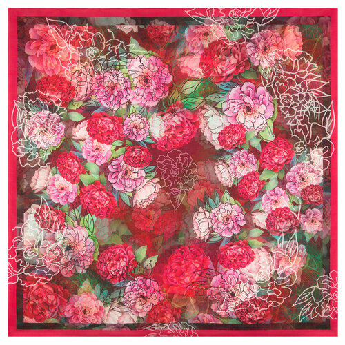 фото Платок павловопосадская платочная мануфактура,135х135 см, зеленый, коралловый