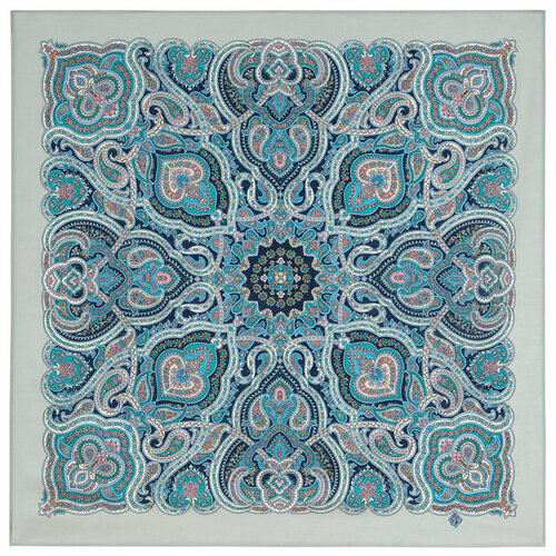 Платок Павловопосадская платочная мануфактура,89х89 см, синий, голубой