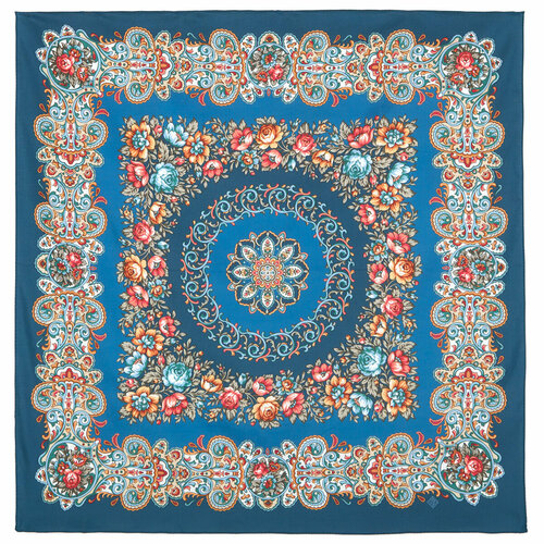 Платок Павловопосадская платочная мануфактура, 80х80 см, голубой, красный