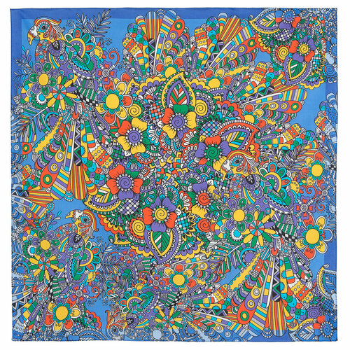 фото Платок павловопосадская платочная мануфактура,80х80 см, синий, фиолетовый
