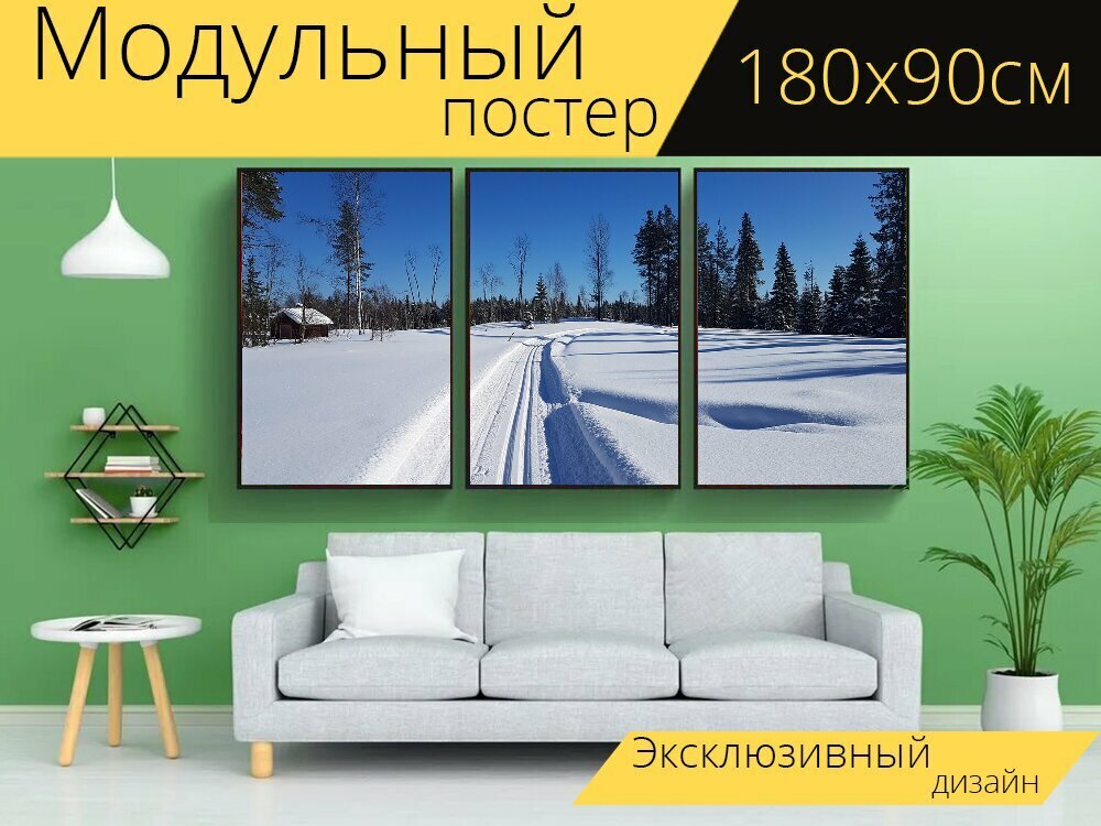 Модульный постер "Лыжные гонки, снег, зима" 180 x 90 см. для интерьера