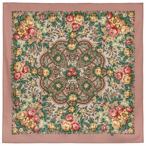 Платок Павловопосадская платочная мануфактура, 89х89 см, бежевый, розовый