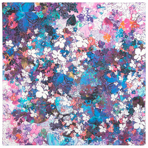 фото Платок павловопосадская платочная мануфактура,80х80 см, фиолетовый, розовый