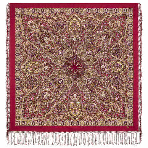 фото Платок павловопосадская платочная мануфактура, шерсть, с бахромой, 135х135 см, красный