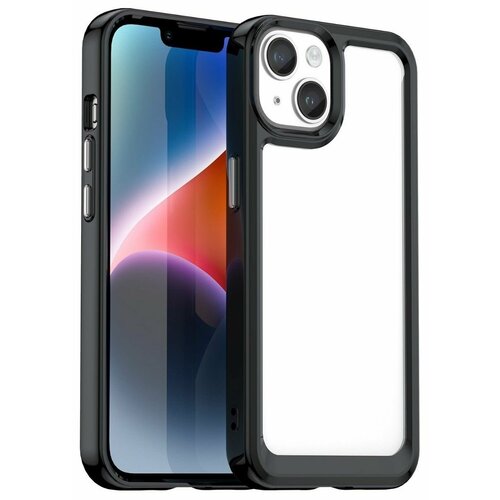 Накладка пластиковая для iPhone 15 с силиконовой окантовкой черная накладка пластиковая для iphone 15 pro с силиконовой окантовкой голубая