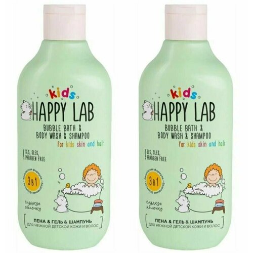 Пена-гель-шампунь для нежной кожи и волос Happy Lab Kids, 3 в 1, детский, Сладкое яблочко, 300 мл, 2 уп