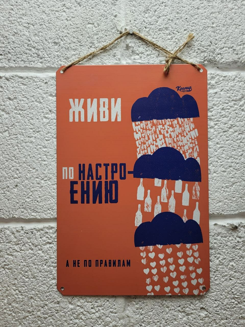 Прикольные подарки, живи по настроению, а не по правилам, мотивация постер жестяная табличка на стену 20 на 30 см шнур-подвес в подарок