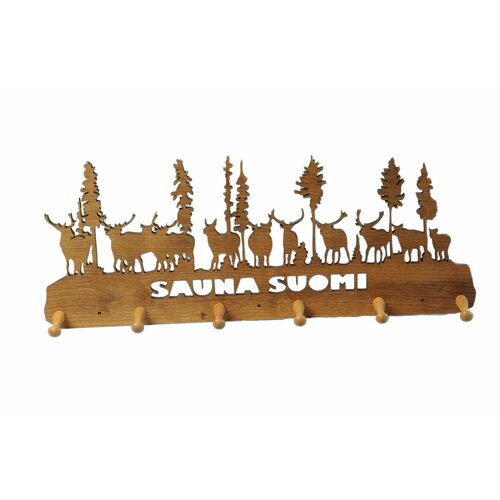 Вешалка Sauna Suomi настенная деревянная, на 6 крючков, в баню и сауну, С Легким Паром часы для предбанника 27х8см для бани и сауны кварцевые