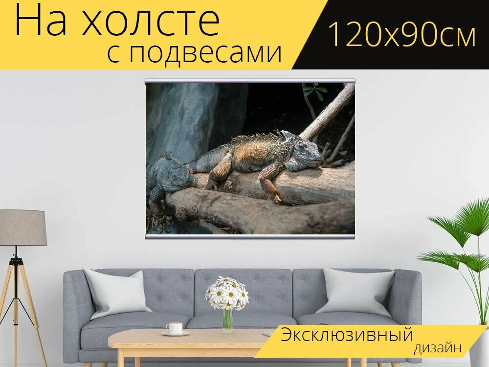 Картина на холсте "Животные, природа, ящерицы" с подвесами 120х90 см. для интерьера