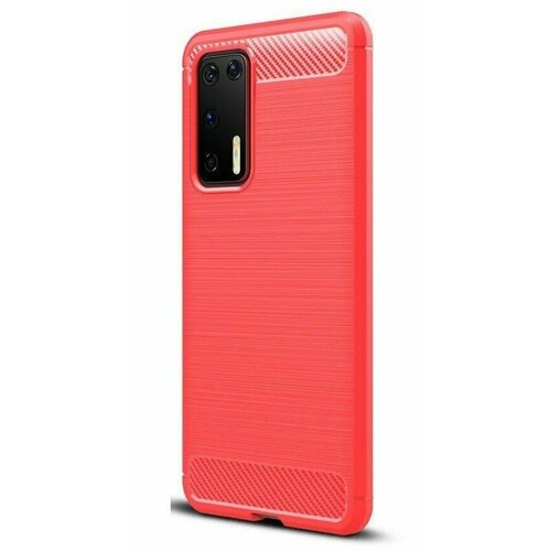 Накладка силиконовая для Huawei P40 Pro под карбон и сталь красная